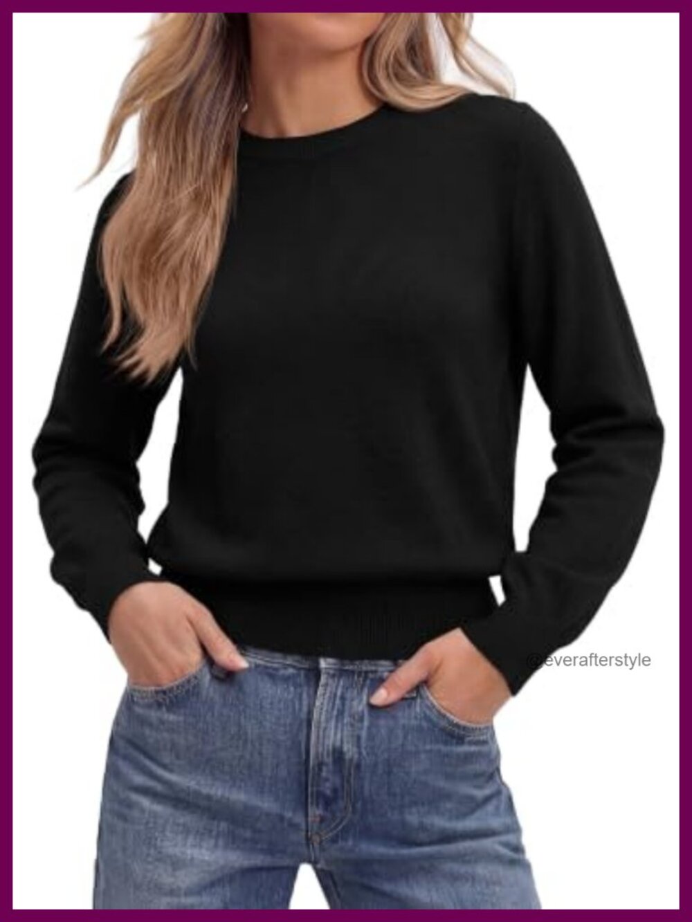 Women's Cropped Pullover Sweater Long Sleeve Crew Neck Lightweight Knit